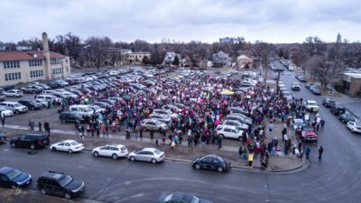 A swelling crowd prepares to fill Main Street for the Grand Junction Women's March.