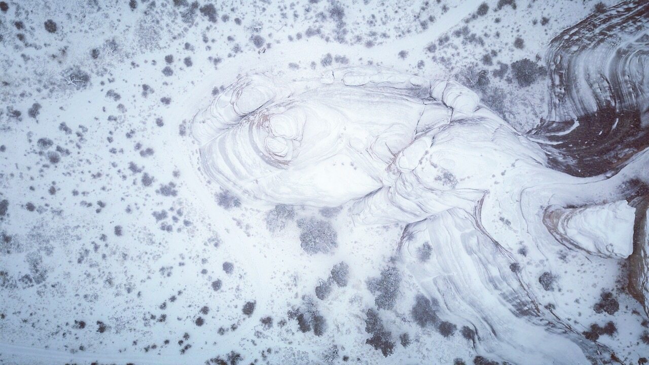Blobs of white and red from above the Devil's Canyon.