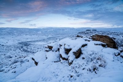 Dawn lifts to reveal snow at the Lunch Loops